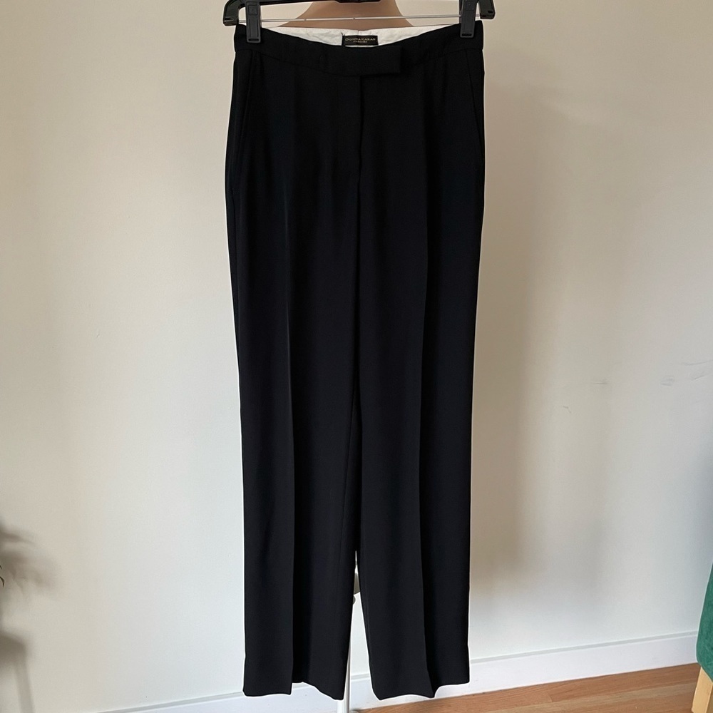 Donna Karan Signature Vintage Black Polyester Mid Rise Trouser Pants EUC Size 2